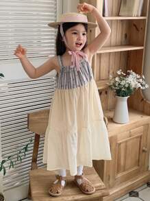 DAZY Young GirlSpaghetti Strap Striped Casual Mid-Length Dress, Summer - Light Grey - View 7