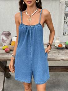 Breezaya 女士假日休闲无袖牛仔连体衣