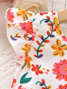 Elladie kids 1 件夏季年轻女孩休闲碎花连体衣，带短袖，百搭日常装儿童碎花连体衣女童碎花连体衣幼儿女童碎花连体衣女婴碎花连体衣女童夏季连体衣 - 彩色 - 查看 5