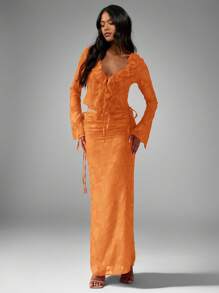 MISSGUIDED Devore 雪纺长裙，带褶饰和系带鱼尾，优雅晚会婚礼宾客春夏