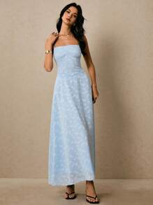 Poéselle 女士细肩带露背提花 A 字形吊带连衣裙 - 藍色 - 查看 5