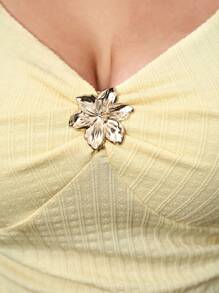 SHEIN Tall CURVE Áo hở lưng hở lưng trang trí kim loại thanh lịch cho nữ mùa hè cỡ lớn - Màu vàng - Xem 4
