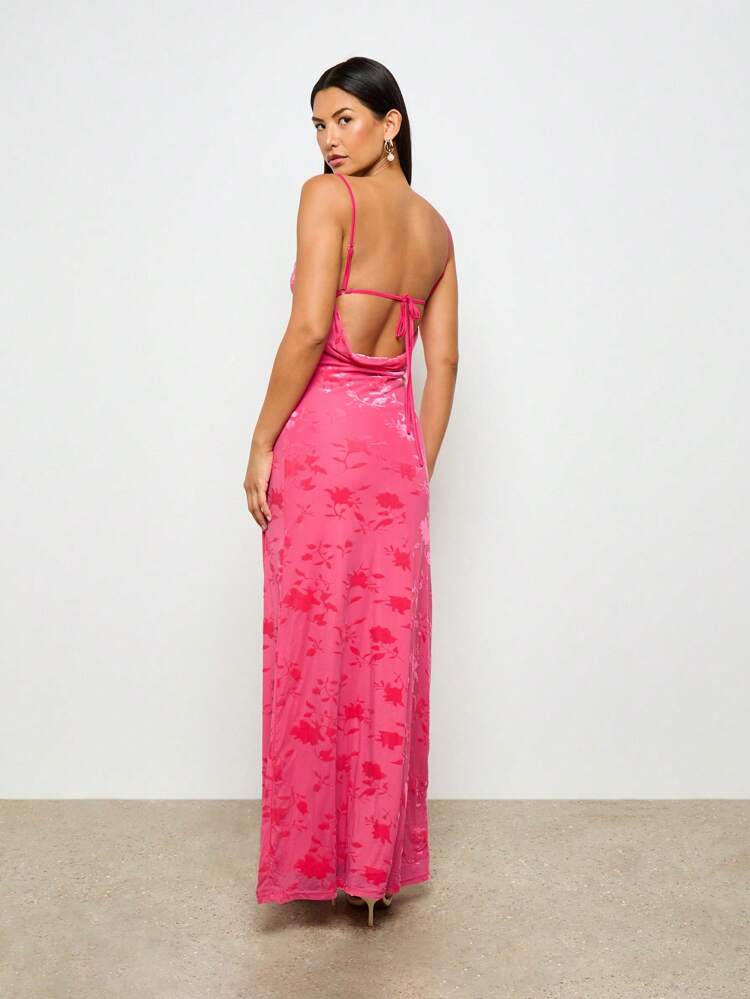 AiiRZ Velvet Devore Spaghetti Strap Maxi Dress Spring Summer Holiday Long Floral Pink Wedding Guest Party Prom
