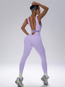 SHEIN Sport Studio Fitted Elastic Leisure Sexy Backless Bust Enhancing Slimming Yoga Jumpsuit, Elegant For Workout, Casual Wear