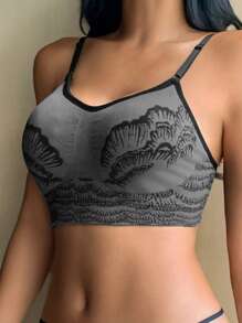 DAZY Sutiã floral sem costura com alças ajustáveis e levemente acolchoado para mulheres. Lingerie feminina. - Cinza - Ver 4