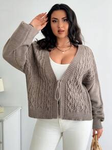 EURMUSE Lös kofta med knytband, dam, Curve, höst/vinter - Mockabrun - Visa 6