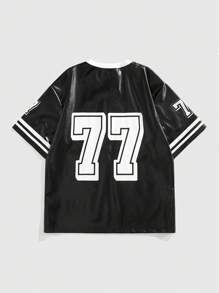 ROMWE MEN Prep Men's Summer Digital Letter Print V-Neck Short Sleeve Casual T-Shirt - Black - View 2