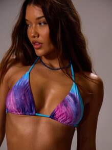 Musera Resort Top de bikini halter con estampado floral en triángulo, solo Top, para vacaciones en Ibiza, sexy, de primavera y verano, para festival, ropa de playa romántica y elegante, para regalo de cumpleaños