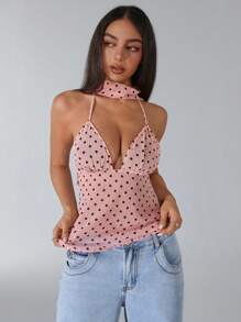 Jeanoix Women's Summer Polka Dot Print Sexy Backless Camisole - Pink - View 1