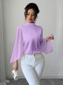 Rafferiza Women's Elegant French Satin & Satin Splice Blouse Fall Cloth For Women - Mauve Purple - View 6