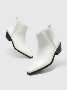 CUCCOO BIZCHIC 女士方头粗跟弹力切尔西靴和踝靴，白色 - 白色 - 查看 5