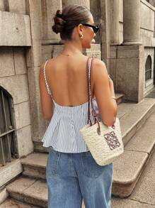 Pariaura Top à volants à manches uniques rayé pour femmes, pour l'été