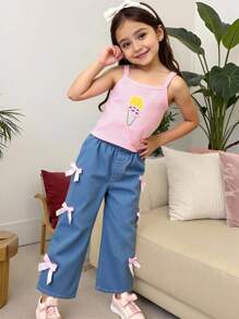 SHEIN Ensemble débardeur décontracté à côtes avec imprimé glace et shorts, été