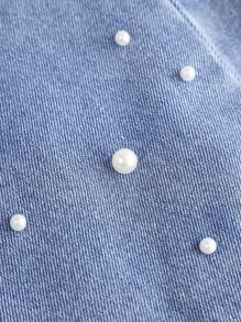 SHEIN Girlism Teen Girls' Elegant Light Washed Distressed Bowknot Baggy Denim Shorts With Pocket Insert, Faux Pearl, Summer - Dark Wash - View 4