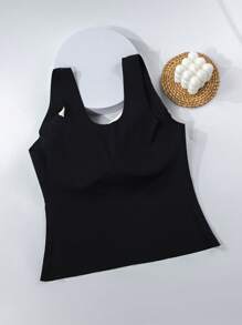 SHEIN 1pc Tween Girl Adhesive Seamless Comfortable Black Cami Top
