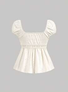 SHEIN MOD Áo thun Jacquard màu be xếp ly ở ngực và eo có tay áo bo - Màu be - Xem 2