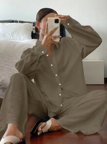 Livesso Áo blazer tay dài dáng rộng cho nữ, phong cách cổ điển thoải mái, trang phục công sở mùa hè - màu nâu - Xem 3