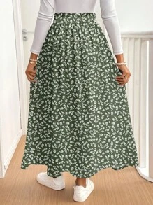 SHEIN Frenchy 女士休闲假日高开叉伞裙，适合夏季，碎花，法式优雅 - 彩色 - 查看 2