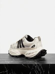 Vate 3-Stripe Chunky Sneakers For Women, Spring/Autumn Lace-Up Mesh Breathable Casual Shoes, Fashion High-End Thick Bottom Anti-Slip Platform Color Block Sports Shoes