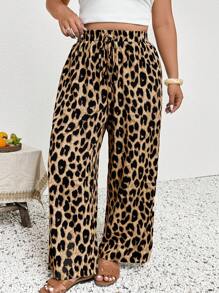SHEIN Frenchy Quần dài mùa hè rộng rãi, thoải mái, cạp chun co giãn họa tiết da báo cỡ lớn - Nhiều màu - Xem 6