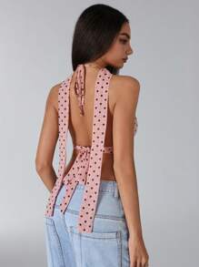 Jeanoix Women's Summer Polka Dot Print Sexy Backless Camisole - Pink - View 2