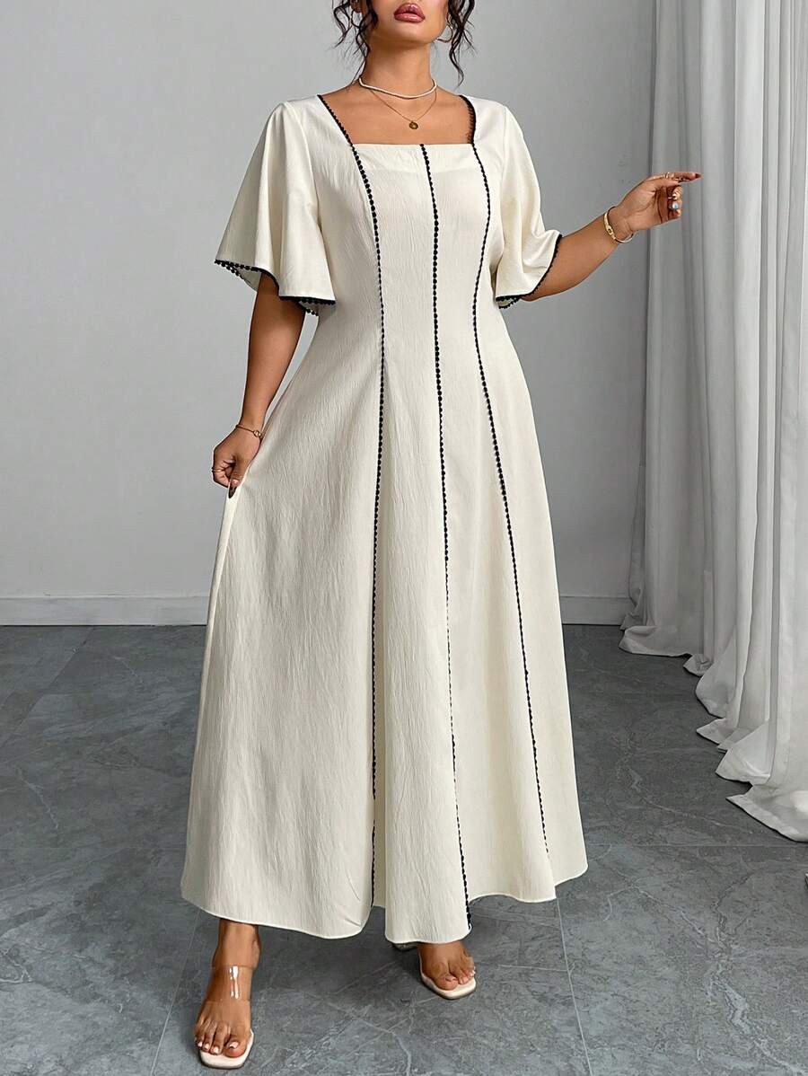Modelyn Vestido mini de línea A cinturón de cintura de bloques de color, primavera/verano, talla grande - Albaricoque - Ver 1