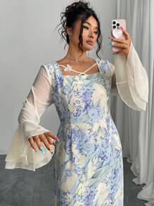 Modelyn Plus Size Women's Spring/Summer Long Sleeve Patchwork Multi-Color Casual Dress Fall Cloth For Women - Multicolor - View 6