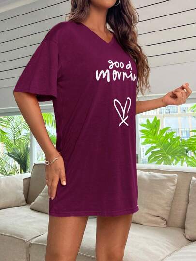 Slogan Heart Print Drop Shoulder Nightdress view 6