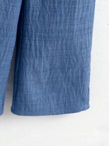 Elladie kids Young Girl Textured Fabric Short Sleeve Button Back T-Shirt & Casual Long Pants 2-Piece Set