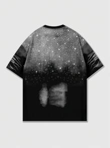 ROMWE MEN Street Life Men's Grunge Casual Rhinestone Splicing Round Neck Short Sleeve T-Shirt, Summer, Rave - Black - View 2