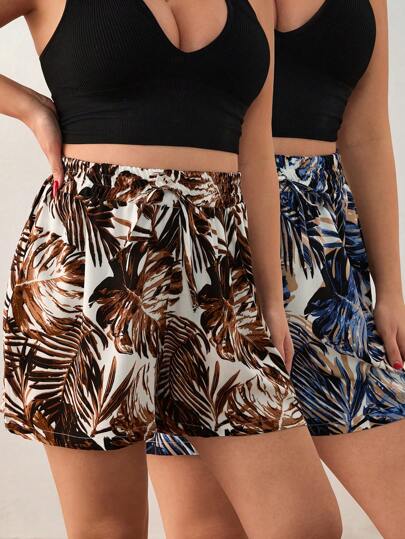 EURMUSE Damesset "Tropic Tides Duo" met bladprint in grote maten, breng warmte in curve-liefhebbend comfort, de hele dag chill, zomer, pak, casual, vakantie, boho, jungle