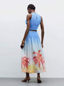 Maija 2pcs/Set Women's Solid Sleeveless Top & Printed A-Line Skirt Vacation Outfits Woman Beach Outfits For Woman Vacation Outfits Women Birthday Outfits For Women Cute Summer Tops Beach Vacation Outfits Hawaii Outfits Women Skirt Two Pieces Set Fairycore Boho Women Clothing Bohemian Clothes For Women Off The Shoulder