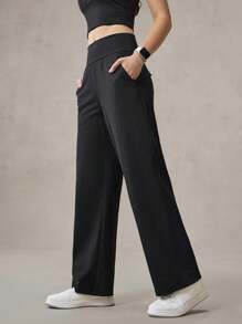 OutZeal Pantaloni a vita alta, diritti, con tasche laterali, in maglia fresca, per uso casual quotidiano
