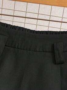 SHEIN Raffinéa 女士褶皱拼布卡其色长裙，优雅休闲日常穿着，通勤，度假，学术，家庭，时尚百搭，春夏 - 黑色 - 查看 5