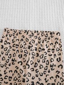 Cozy Pixies 2件套女婴熊图案针织柔软圆领短袖毛衣和松紧腰裤套装 - 咖啡棕 - 查看 4