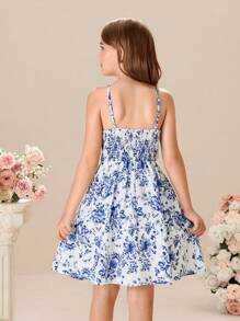 Tween Girls' Ditsy Floral Smock Ruffle Strap Chiffon Dress - Blue - View 2