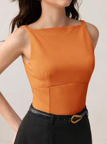 BizChic 2025 夏季新款南瓜色方领前开橙色背心蝴蝶结装饰商务休闲日常通勤优雅海滩度假上衣适合婚礼宾客乡村音乐节、早午餐、机场 90 年代复古风格美国独立日 - 橘色 - 查看 4