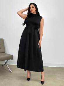 SHEIN Privé Vestido De Talla Grande Con Cuello Alto - Negro - Ver 4