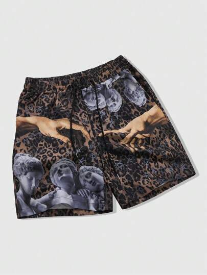 Street Life Men's Religious Figure Printed Leopard Woven Casual Shorts