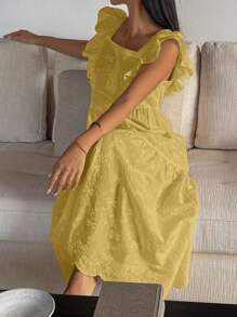 DAZY Camisón de dama con volantes y detalles de lazo bordados a máquina de estilo romántico, Moo Moo - Amarillo - Ver 4
