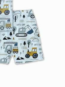 GraphicGems 2 piezas Conjunto de camiseta de manga corta de cuello redondo y pantalones cortos con estampado de granja y autos de dibujos animados para niño pequeño, adecuado para el hogar o salir, verano