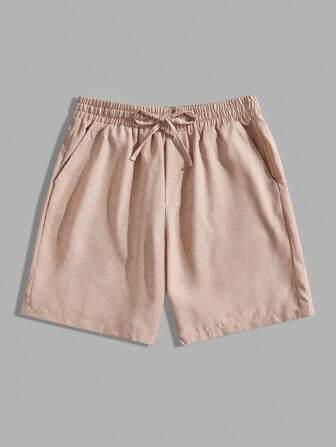 Manfinity RelaxMax Men's Solid Color Drawstring Waist Pocket Casual Shorts