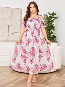 Modelyn 大码优雅花卉印花长裙，夏季 - 彩色 - 查看 6