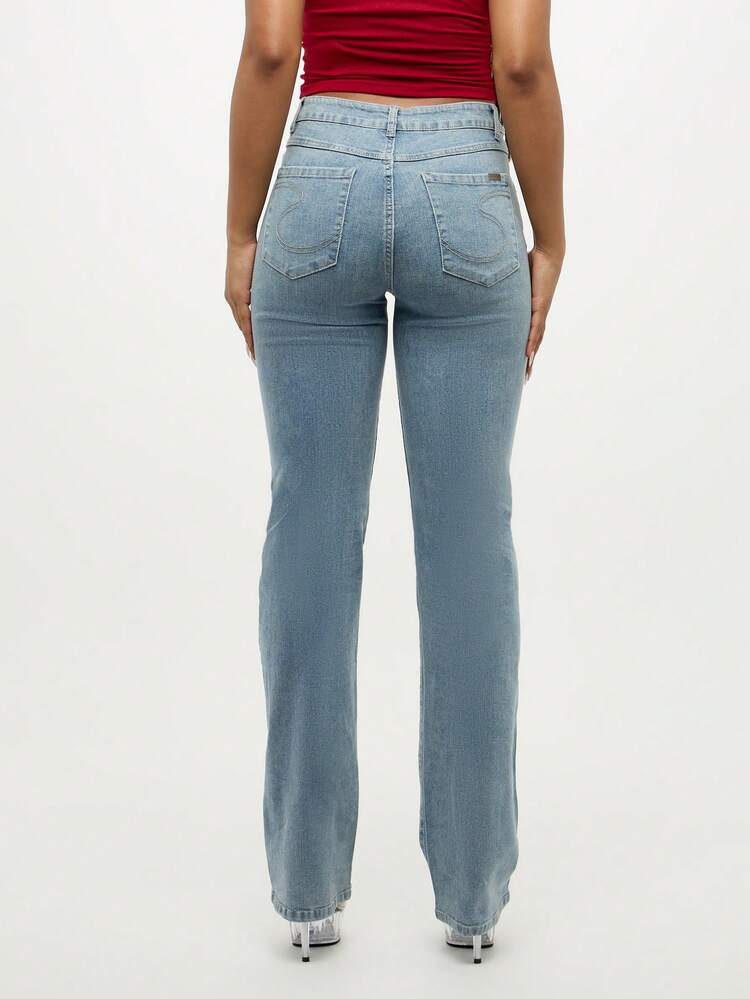 SUMWON High Waist Stretch Straight Leg Jeans For Women Classic Fit Denim Pants Casual All Season Bottoms Stacked Style