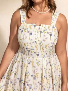 SHEIN Touch of Art Rochie de vară Joris Hoefnagel Plus Size pentru femei, cu model floral, fără spate, pentru vacanță, rochie de grădină, midi, de vară, de lungime medie, pentru petrecere în grădină, rochii de petrecere în grădină