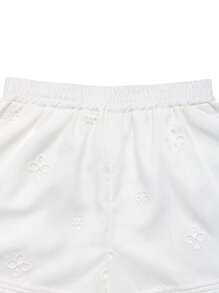SHEIN Clasi Vacation Casual Solid Color Hollow Embroidered Lace Splice Shorts - White - View 3