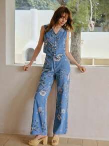 MOTF PREMIUM Jeans de pierna recta con estampado floral