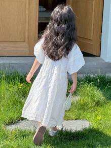DAZY Young Girl V-Neck Lace Embellished Korean Style Mid-Length Dress, Girls Summer Outfits - White - View 2