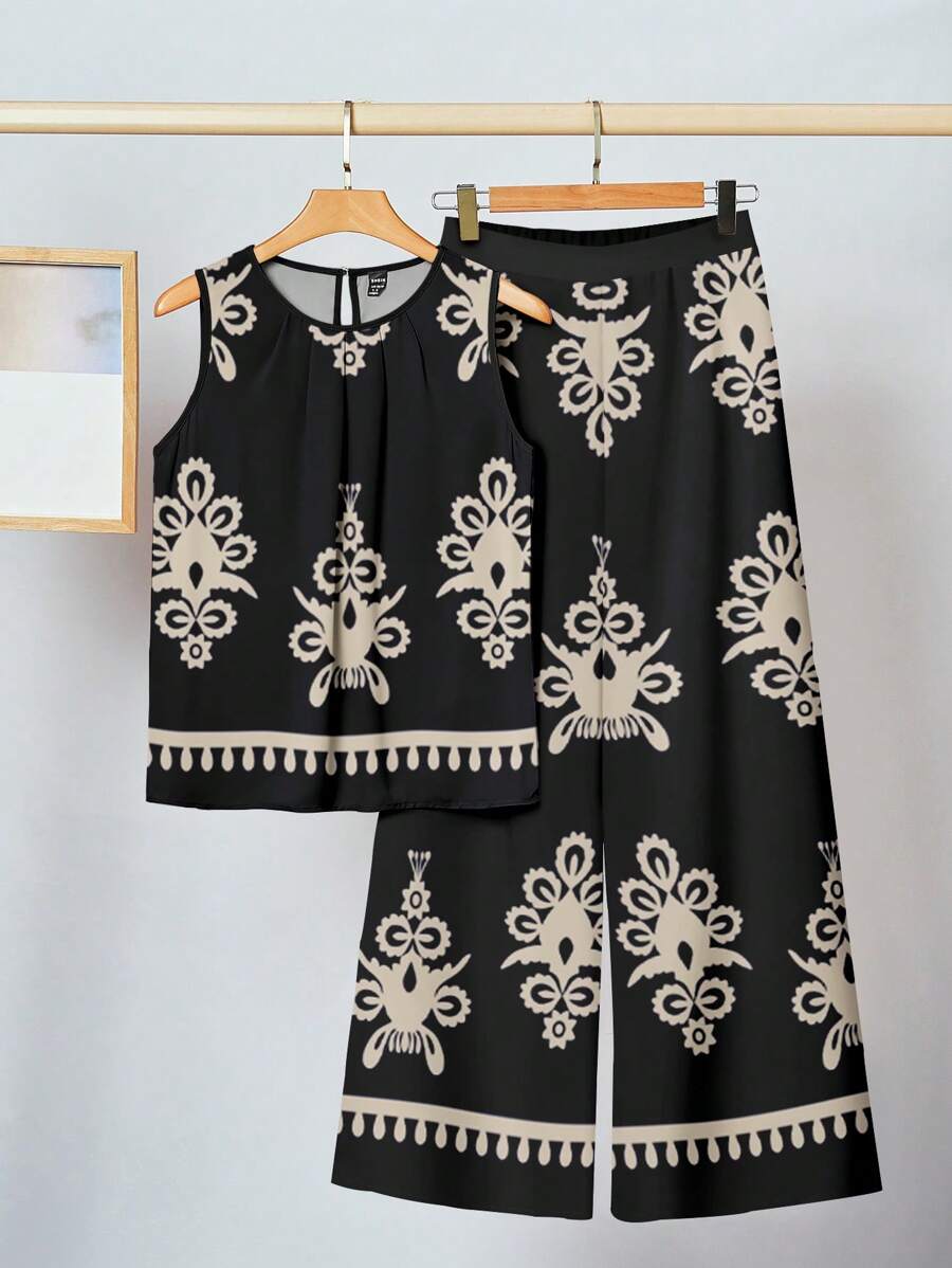 SHEIN Clasi 2pcs/Set Summer Women Casual Floral Print Matching Sets, Retro Design Suitable For Going Out