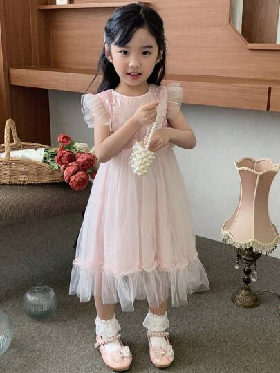 DAZY Young Girl High-Quality Mid-Length Tulle Party Dress, Girls Summer Outfits